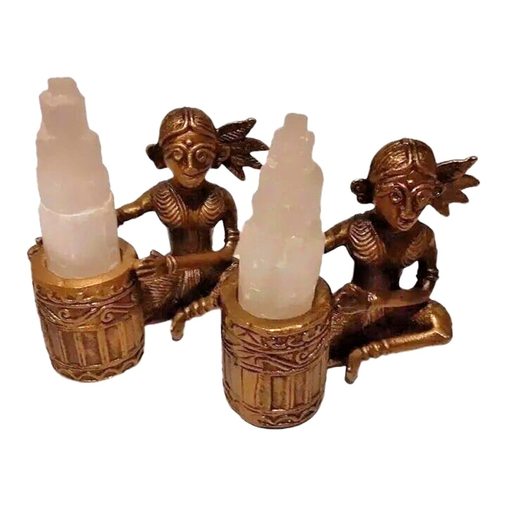 Set of 2 Dhokra Art Brass Decorative Candles Holders